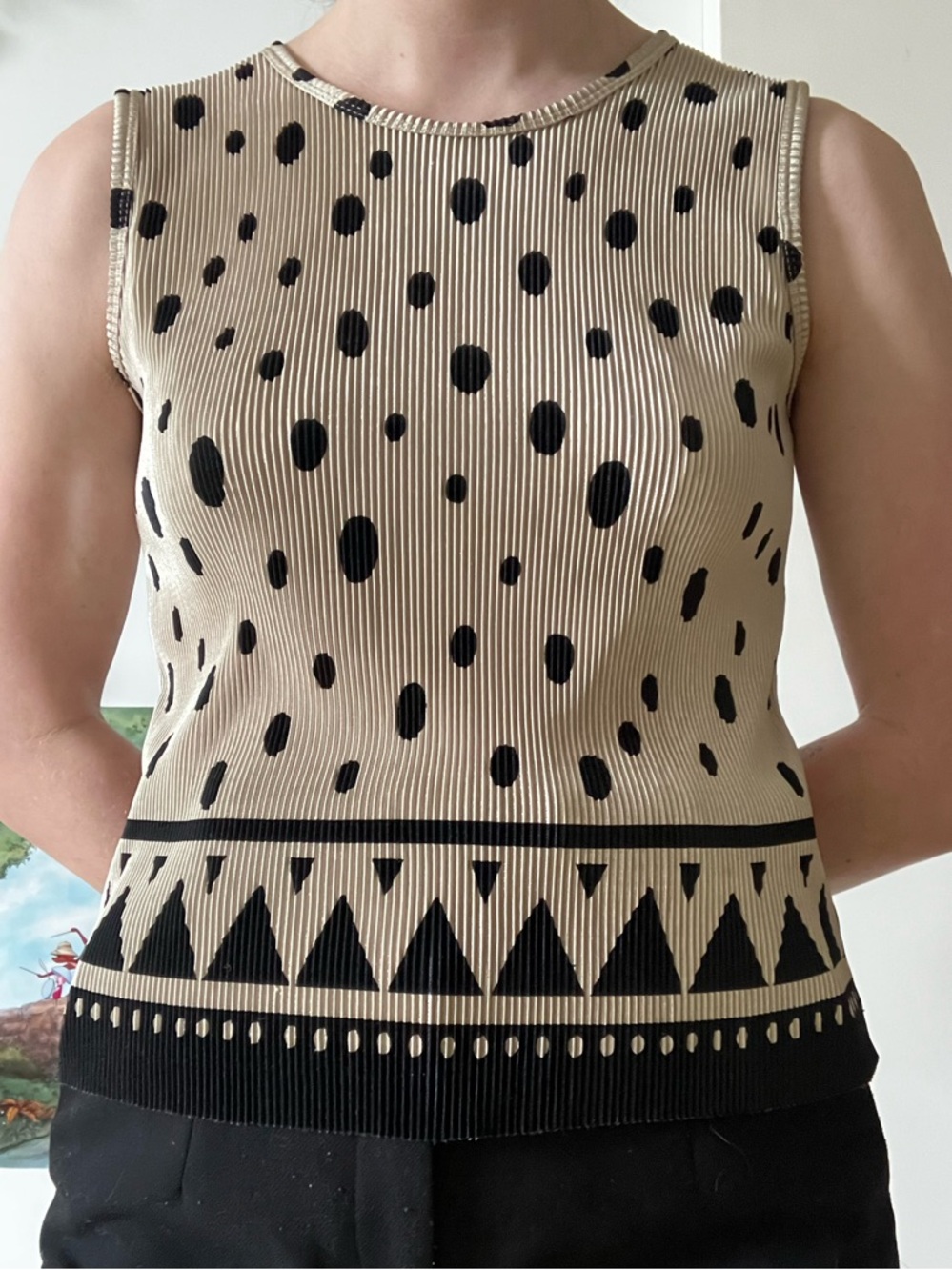 Vintage Plissé polka dot & geometric print pleated top